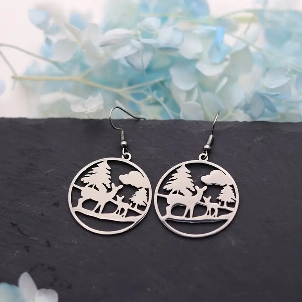Stainless Steel Dangle Deer Earrings